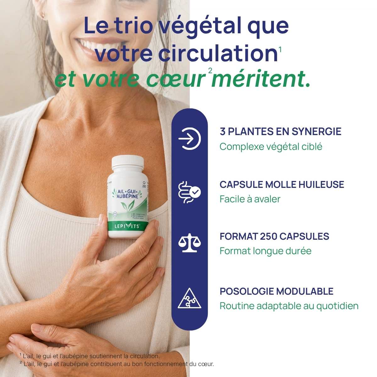 Femme tenant le flacon Ail-gui-aubépine
