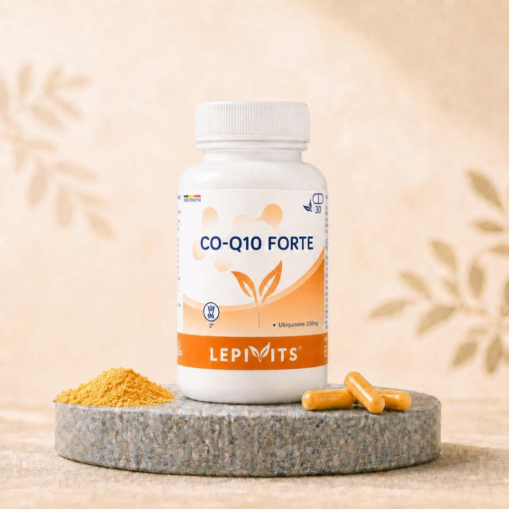 Flacon de CO-Q10 Forte Lepivits, complément de coenzyme avec gélules végétales pullulan.
