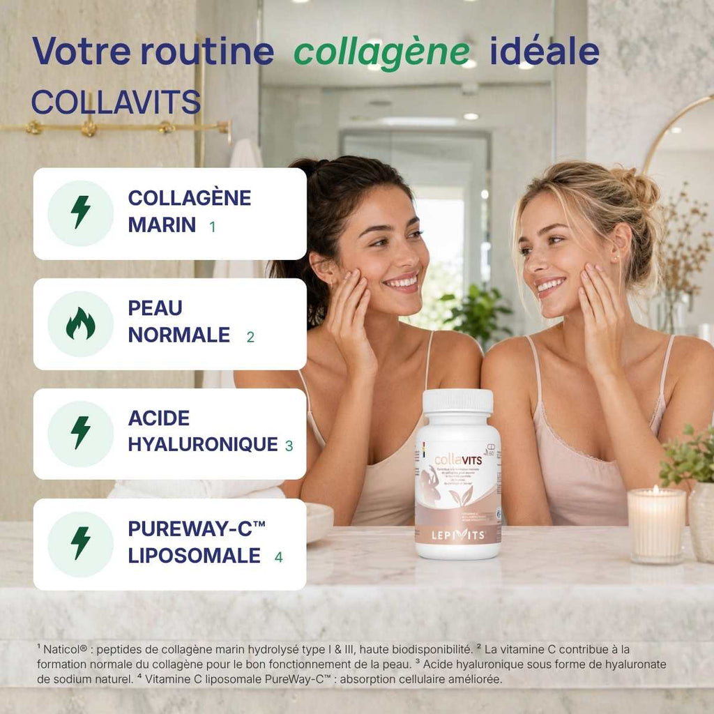 Collavits Lepivits : 4 bienfaits du collavits (collagène marin, peau normale, acide hyaluronique, pureway-c).