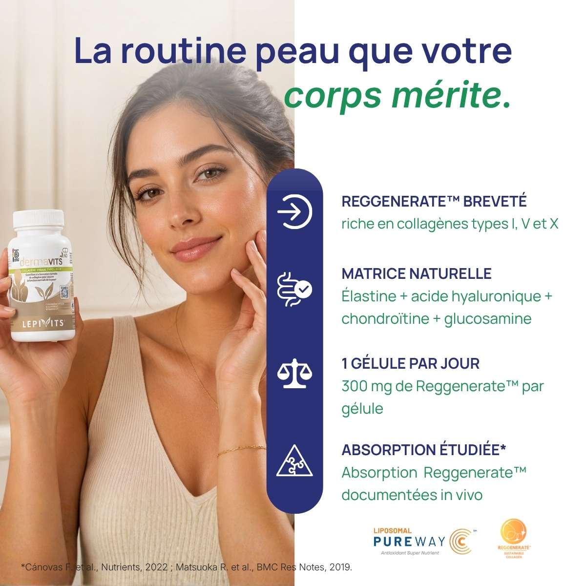 Femme tenant le flacon Dermavits Lepivits contre elle.