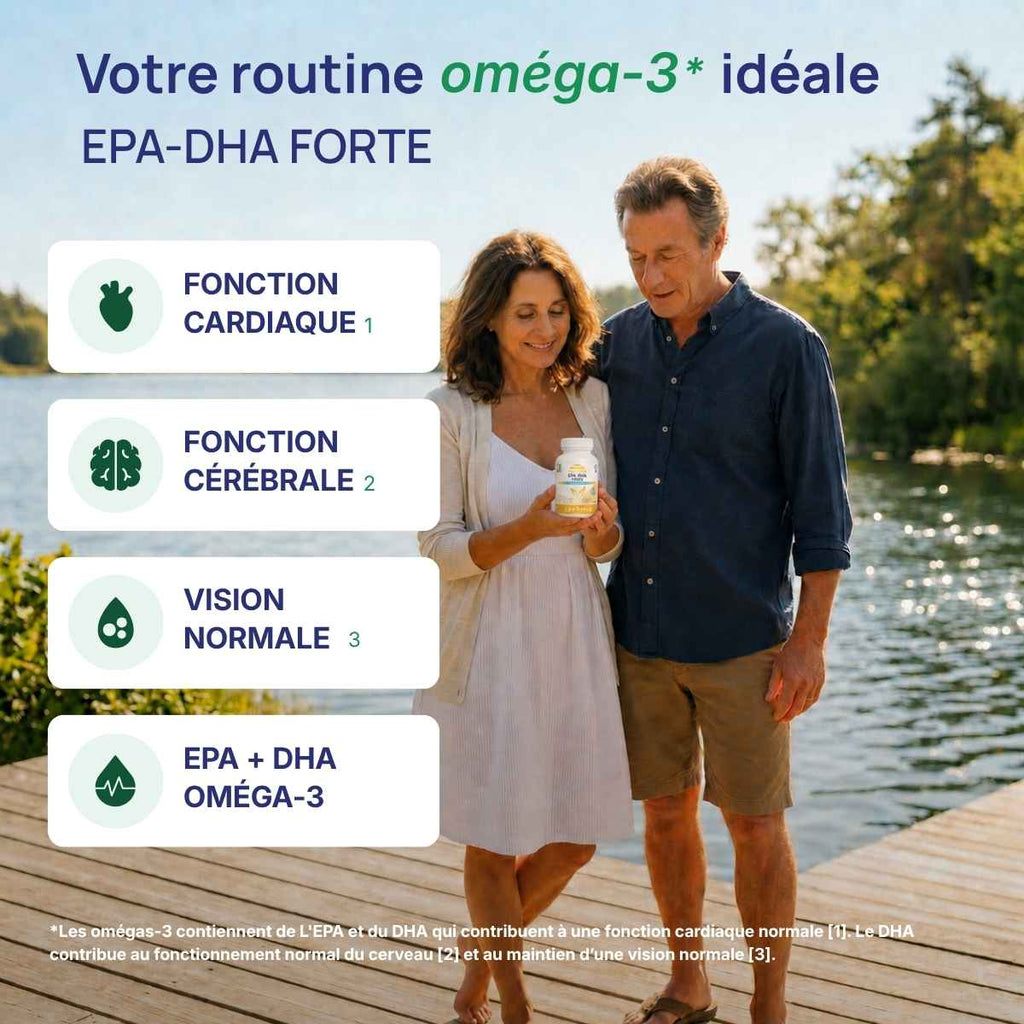 EPA-DHA Forte Lepivits : 4 bienfaits de l'EPA-DHA forte (fonction cardiaque, cérébrale et vision normale).