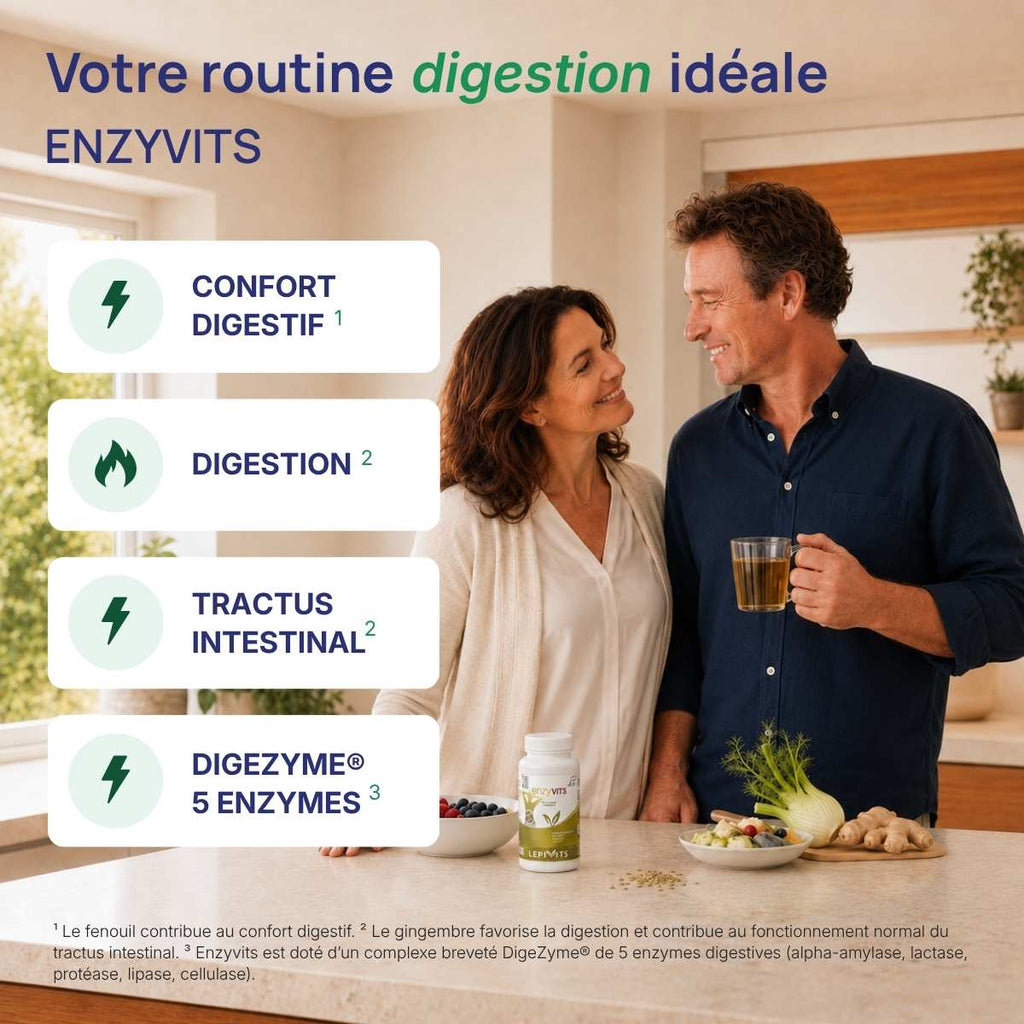 Magnévits Enzyvits : 4 bienfaits du complexe digestif (confort digestif, tractus intestinal, digezyme 5 enzymes).