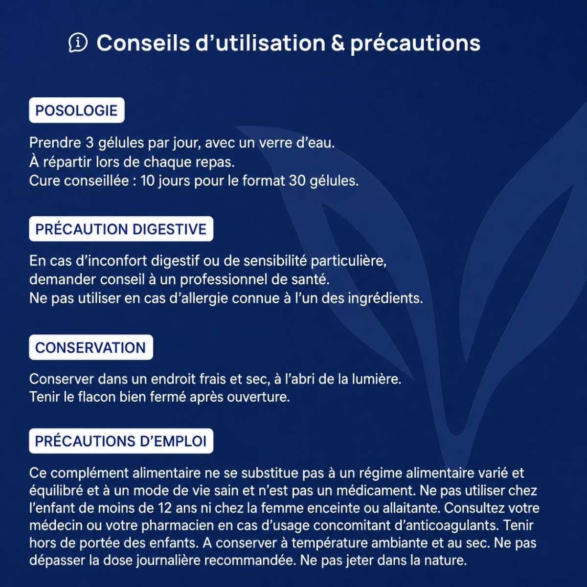 Conseils d'utilisation et précautions Enzyvits Lepivits : posologie, précaution, conservation et mises en garde.
