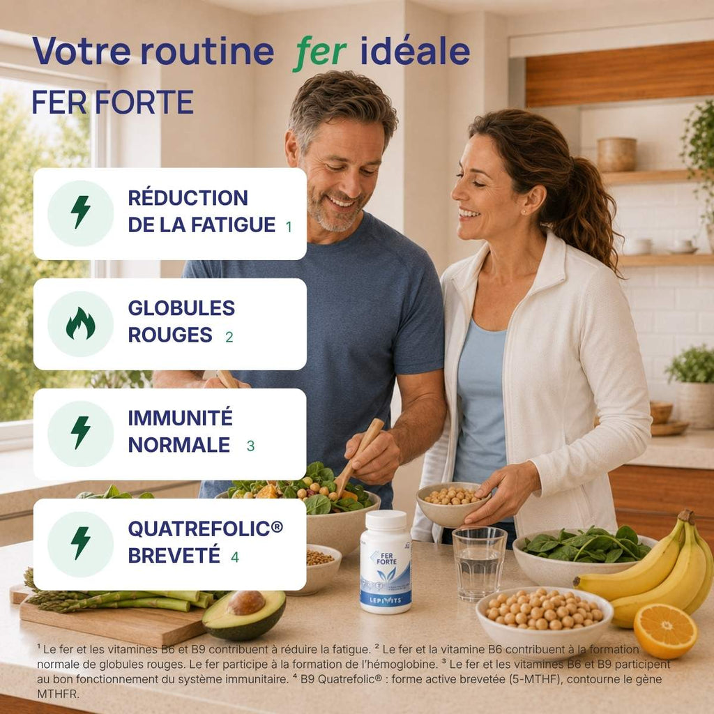 Fer Forte Lepivits : 4 bienfaits du fer (fatigue, globules rouges, immunité, quatrefolic).