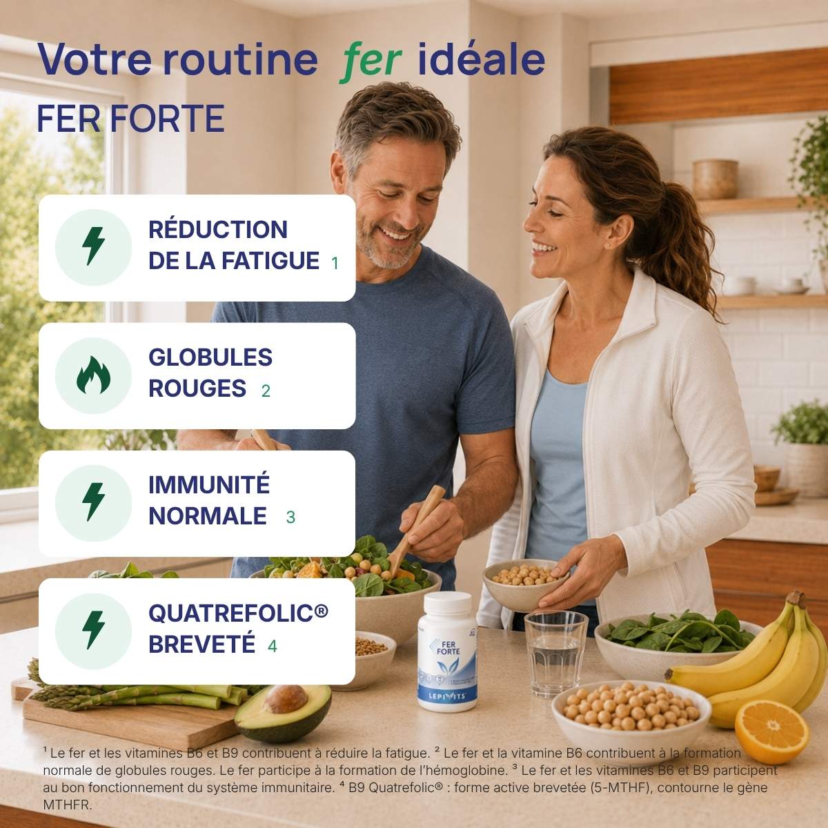 Fer Forte Lepivits : 4 bienfaits du fer (fatigue, globules rouges, immunité, quatrefolic).