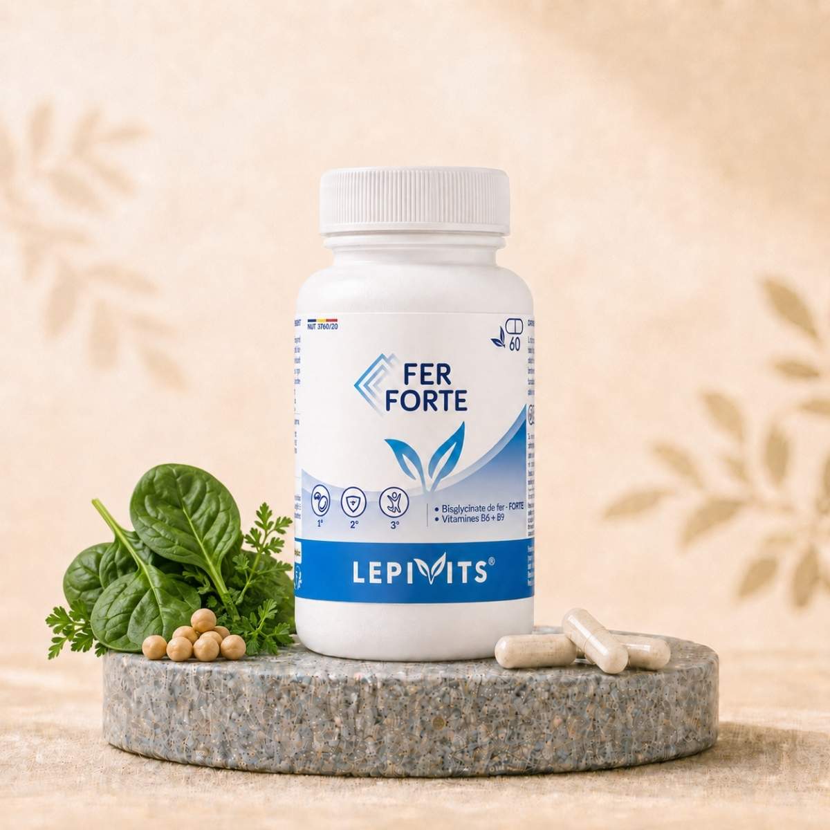 Flacon de Fer Forte Lepivits, complément de fer avec gélules végétales pullulan.