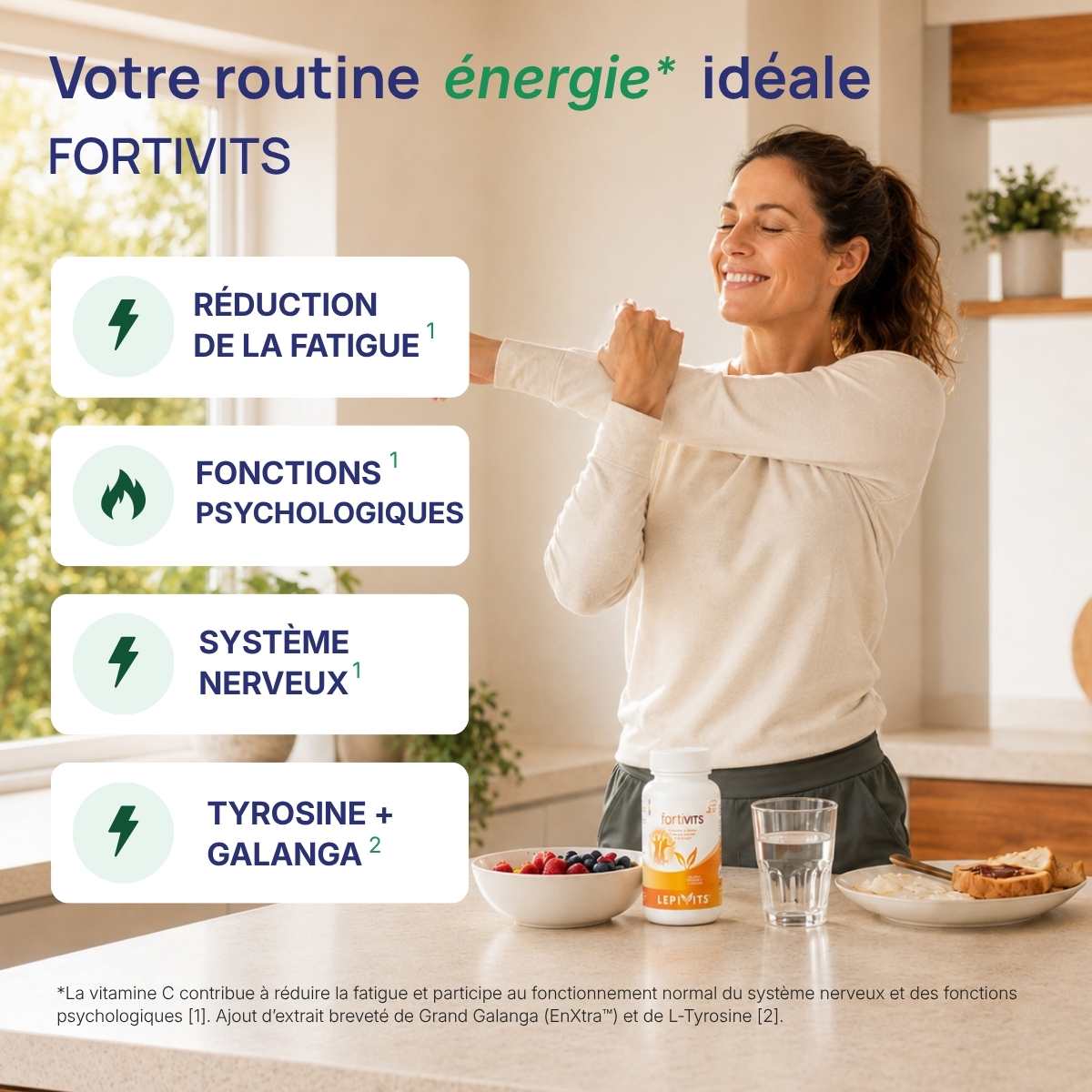 Fortivits Lepivits : 4 bienfaits (réduction de la fatigue, fonctions psychologiques, système nerveux, tyrosine galanga.)