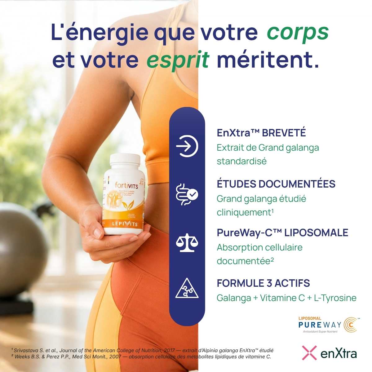 Femme tenant le flacon Fortivits Lepivits contre elle.