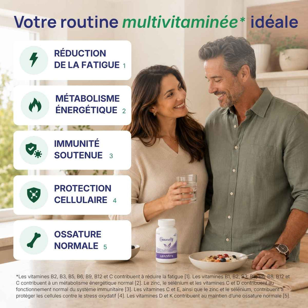 Maxivits Lepivits : 5 bienfaits du multivitamine  (fatigue, énergie, immunité, cellule et ossature)