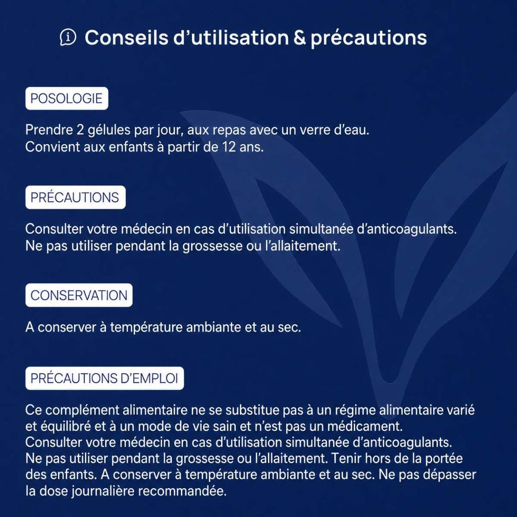 Conseils d'utilisation et précautions Memoryvits Lepivits : posologie, précaution, conservation et mises en garde.