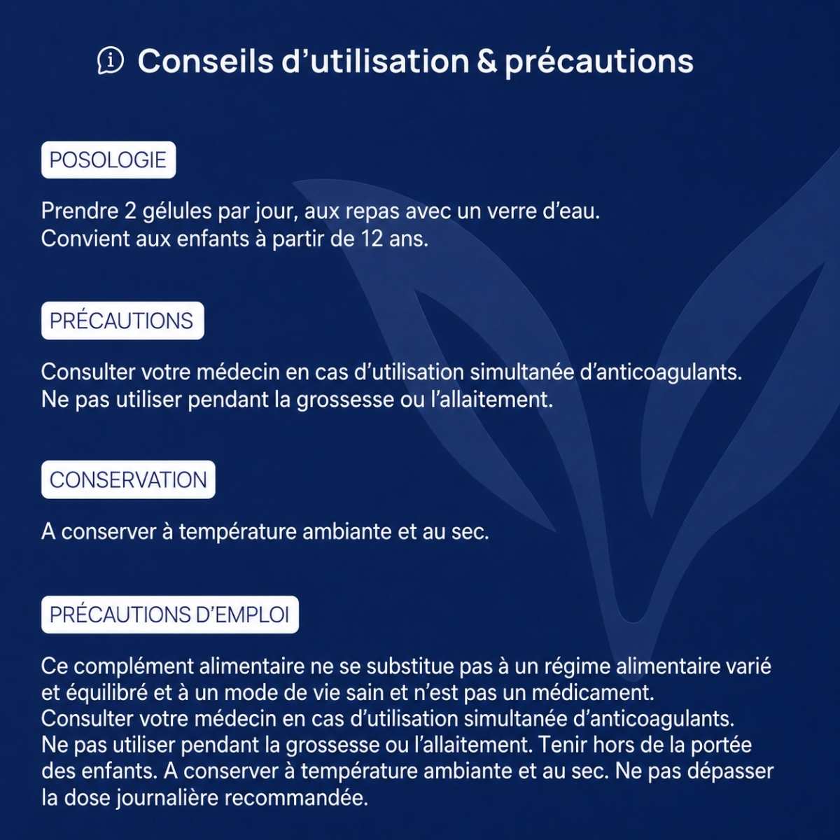 Conseils d'utilisation et précautions Memoryvits Lepivits : posologie, précaution, conservation et mises en garde.