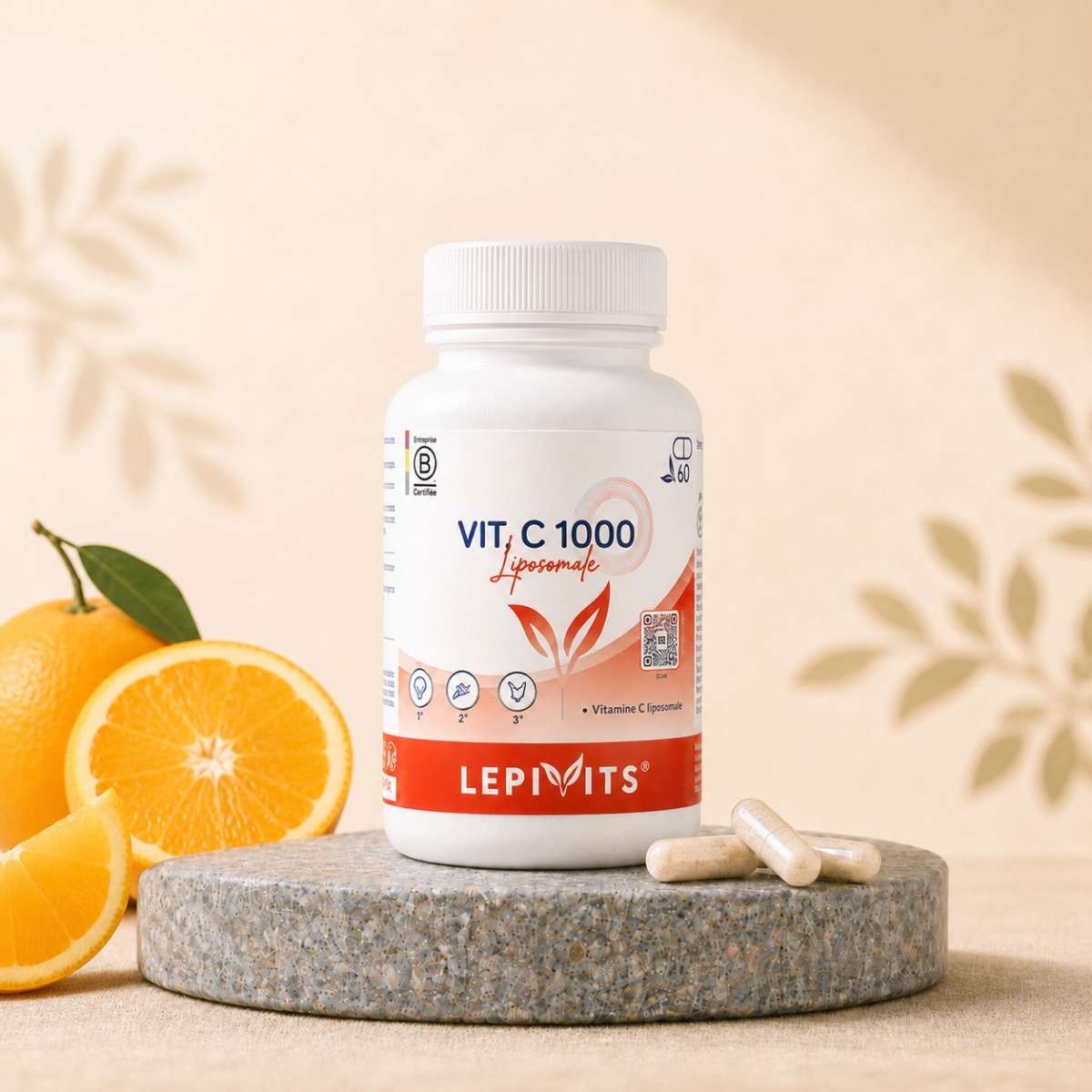 Flacon de Vit C 1000 liposomale Lepivits, complément de Vitamine C PureWay-C™ – Forme liposomale avancée