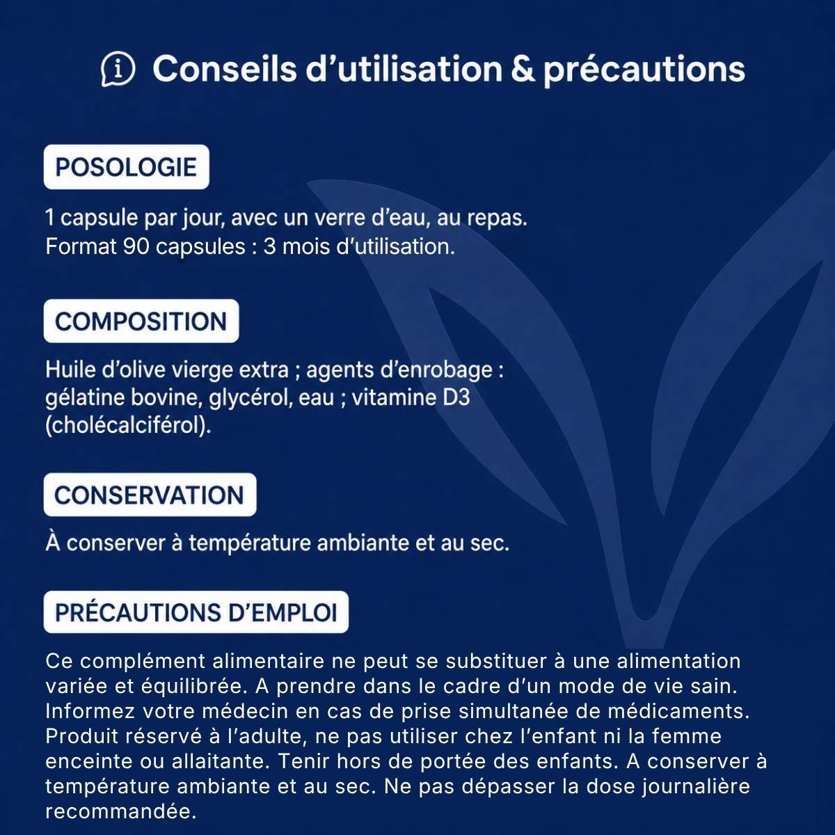 Conseils d'utilisation et précautions Vitamine D3 Forte 3000UI Lepivits : posologie, précaution, conservation et mises en garde.