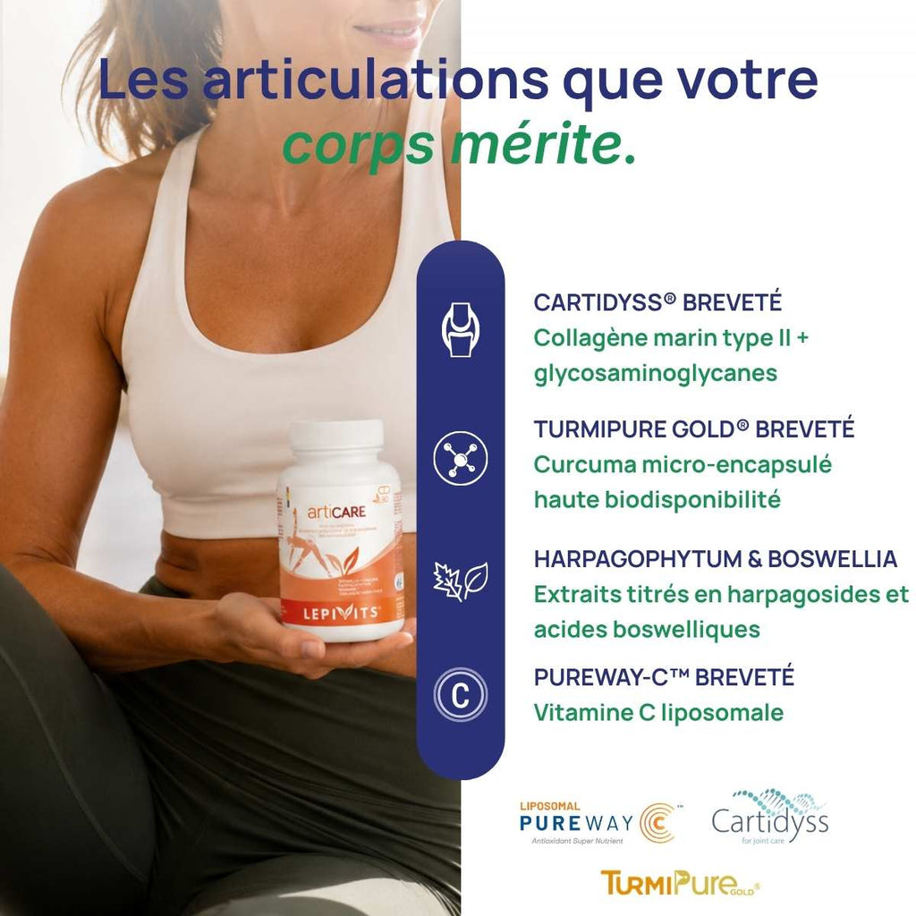 Femme tenant le flacon Articare Lepivits contre son ventre