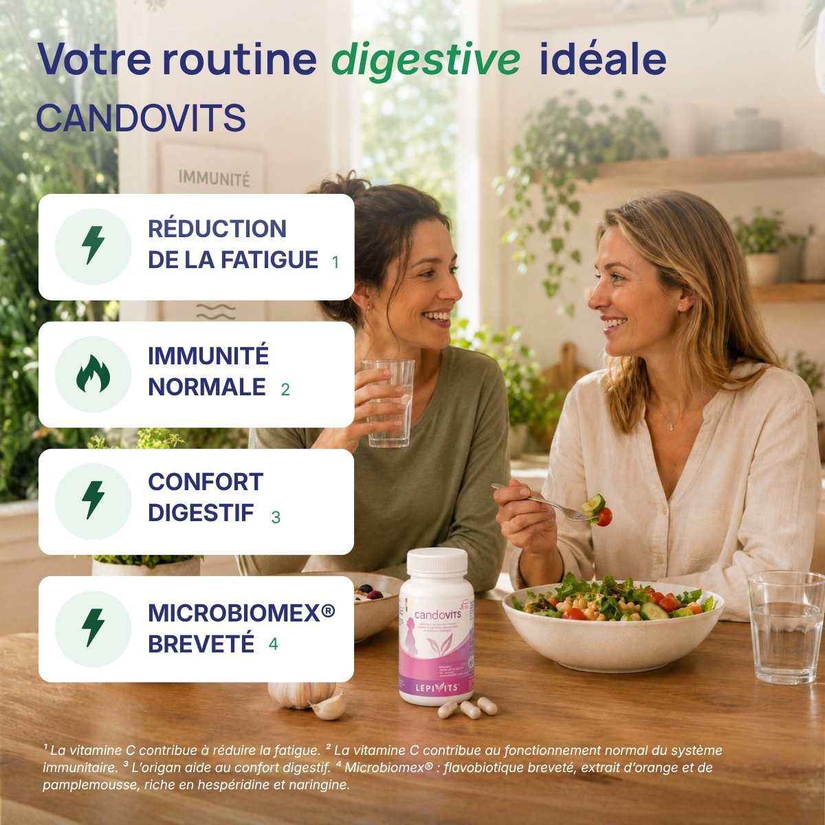 Candovits Lepivits : 4 bienfaits (réduction de la fatigue, immunité normale, confort digestif, microbiomex® breveté