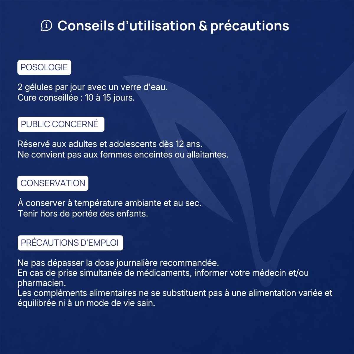 Conseils d'utilisation et précautions Immuvits Lepivits : posologie, précaution, conservation et mises en garde. 