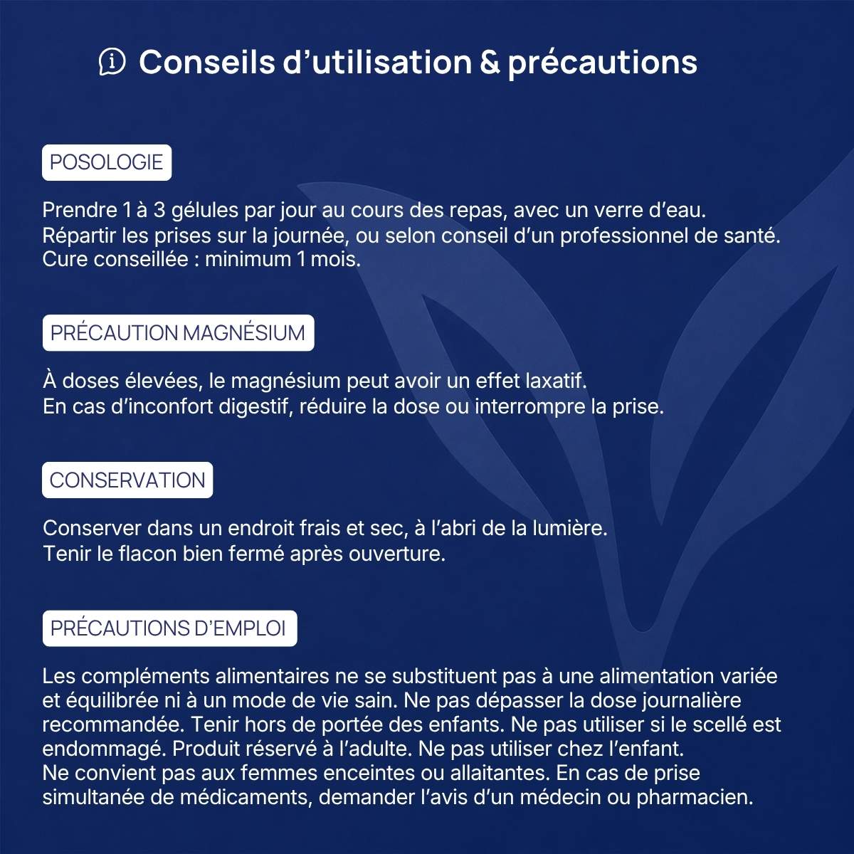 Conseils d'utilisation et précautions Magnévits Lepivits : posologie, précaution magnésium, conservation et mises en garde.